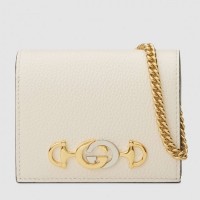 Gucci Zumi Grainy Leather Card Case Wallet 570660 White 2019