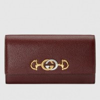Gucci Zumi Grainy Leather Continental Wallet 573612 Burgundy