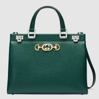 Gucci Zumi Grainy Leather Medium Top Handle Bag 564714 Green 2019