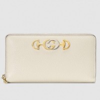 Gucci Zumi Grainy Leather Zip Around Wallet 570661 White