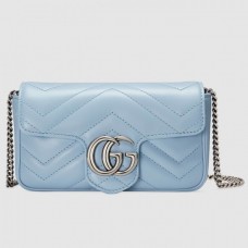 Gucci Pastel Blue GG Marmont Matelasse Super Mini Bag