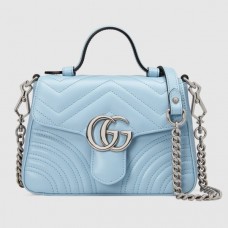 Gucci GG Marmont Mini Top Handle Bag In Pastel Blue Leather