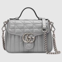 Gucci GG Marmont Mini Top Handle Bag In Grey Matelasse Leather