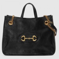 Gucci 1955 Horsebit medium tote bag in Black shiny leather