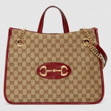 Gucci 1955 Horsebit large tote bag in Original GG canvas With Red Leather