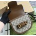 Gucci Beige GG Canvas And Brown Leather Horsebit 1955 Mini Rounded Shoulder Bag