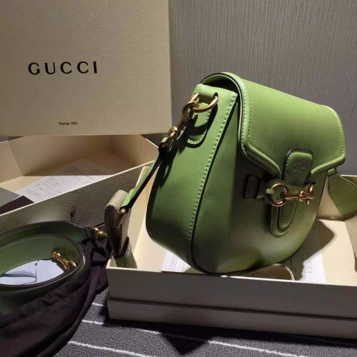 GUCCI LADY WEB HAND-STAINED LEATHER SHOULDER BAG 380573 LIGHT GREEN 2015