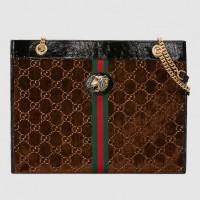 Gucci Rajah Large Tote Bag In Brown Velvet