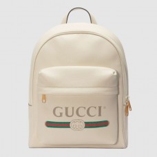 Gucci White Print Leather Logo Backpack