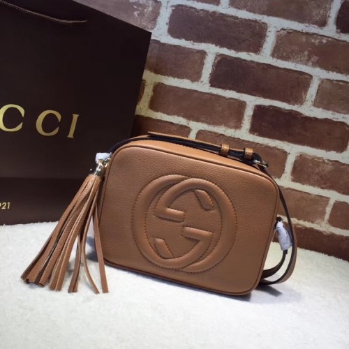 Gucci Soho Calfskin Leather Disco Bag 308364 tan color