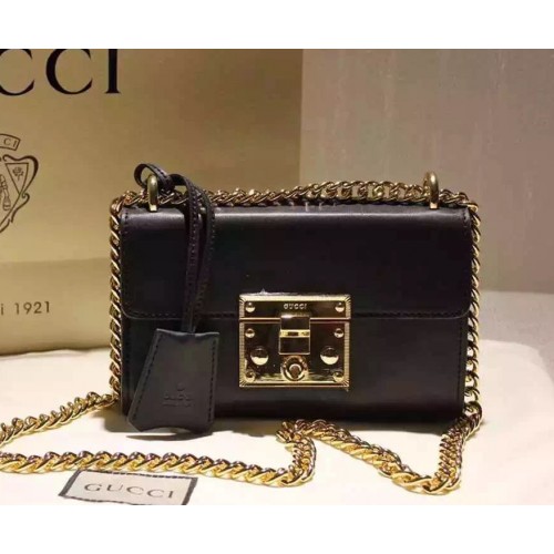 GUCCI PADLOCK LEATHER SHOULDER BAG AP00G BLACK LEATHER