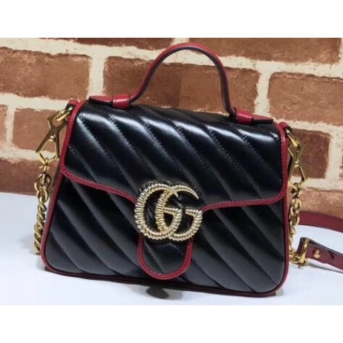 Gucci Diagonal GG Marmont Mini Top Handle Bag 583571 Black