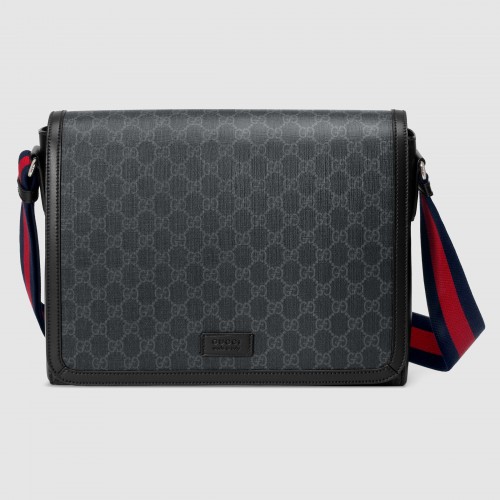 Replica Gucci Black GG Supreme Flap Messenger Bag 547