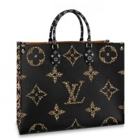 Louis Vuitton Monogram Canvas Leopard Print Onthego Tote Bag M44674 Black/Brown 2019