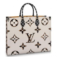 Louis Vuitton Monogram Canvas Leopard Print Onthego Tote Bag M44675 Brown/White 2019