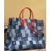 Louis Vuitton Onthego GM Tote Bag In Damier Monogram Denim Canvas M44992 Blue/Red