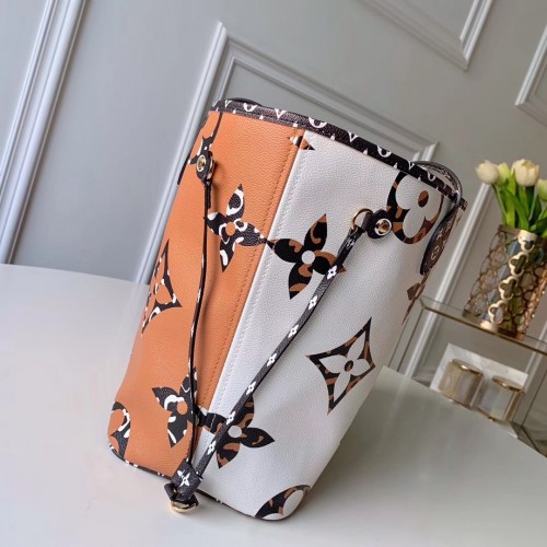 Louis Vuitton Animal Prints Monogram Canvas Neverfull MM Tote Bag M44716 White/Brown 2019