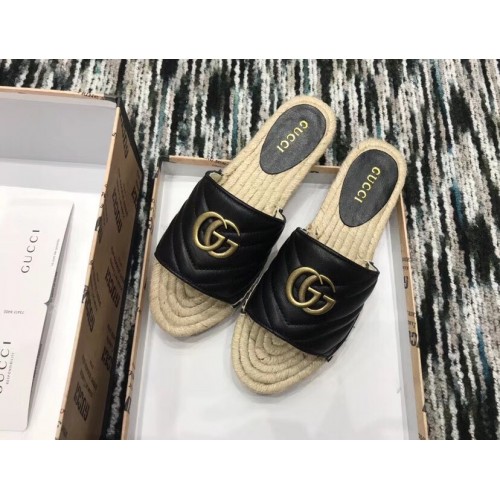 Gucci Leather Espadrilles Slides Sandals With Double G 573028 2019