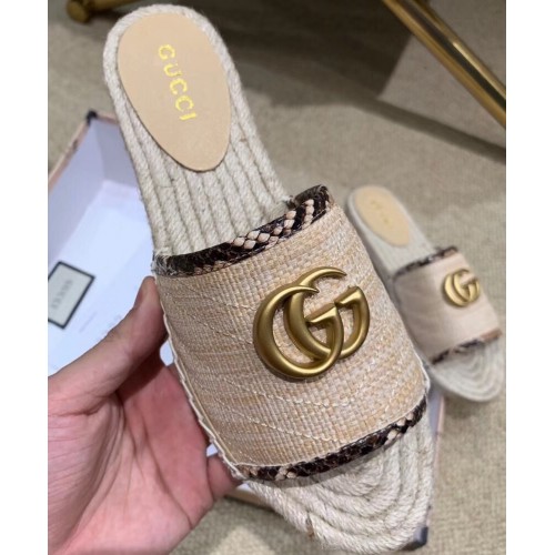 Gucci Chevron Raffia Espadrilles Slides Sandals With Double G 578554 2019
