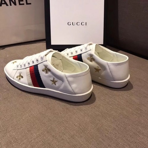 Gucci Ace Leather Low-Top Lovers Sneakers Web Embroidered Bees and ...
