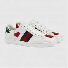 Gucci Ace Leather Low-Top Lovers Sneakers Web Heart Creamy 435638