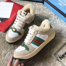 Gucci Leather Web Screener Shearling Sneakers Green/White