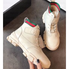 Gucci Web Leather and Logo Shearling High-top Sneakers Creamy