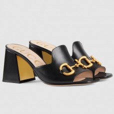 Gucci Black Slide Sandals 75mm With Horsebit