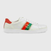 Gucci Men's White Ace Sneakers With Web Interlocking G