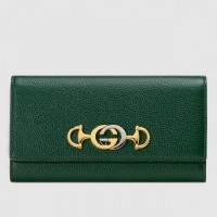 Gucci 573612 Zumi grainy leather continental wallet dark green grainy leather