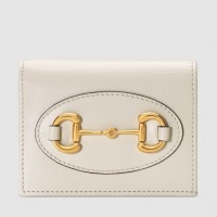 Gucci Horsebit 1955 Card Case Wallet In White Calfskin
