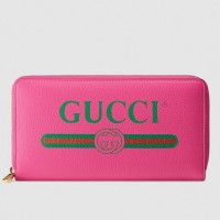 Gucci Pink Print Leather Zip Around Wallet