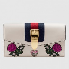 Gucci Sylvie Embroidered Leather Continental Wallet