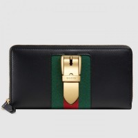 Gucci Sylvie Zip Around Wallet In Black Leather