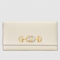 Gucci Zumi Grainy Leather Continental Wallet 573612 White 2019