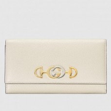 Gucci Zumi Grainy Leather Continental Wallet 573612 White 2019