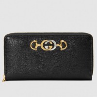 Gucci Zumi Grainy Leather Zip Around Wallet 570661 Black