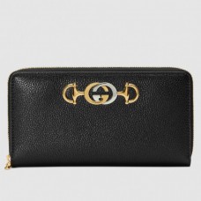 Gucci Zumi Grainy Leather Zip Around Wallet 570661 Black 2019