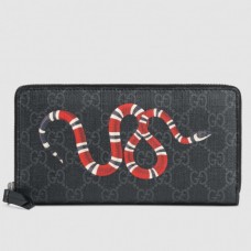 Gucci Zip Around Wallet In Black Kingsnake Print GG Supreme