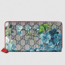 Gucci Blue GG Blooms Zip Around Wallet