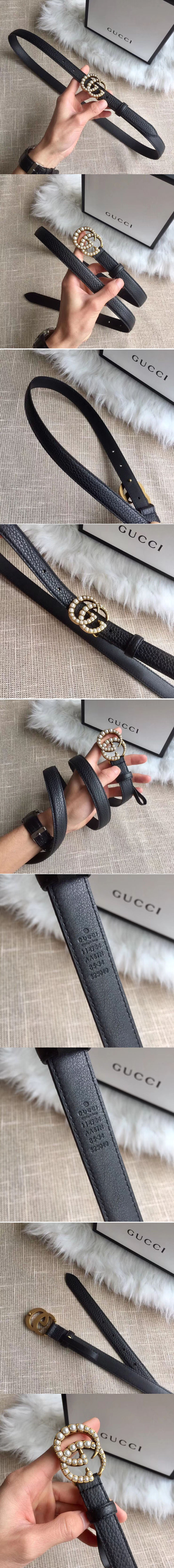 Replica Gucci 409417 20mm Leather belt with Pearl Double G buckle