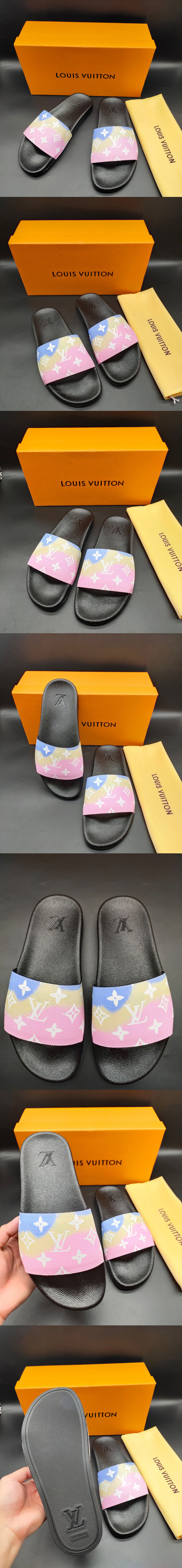Replica Louis Vuitton 1A3PSB LV Waterfront Mule Sandal in Pink Monogram rubber
