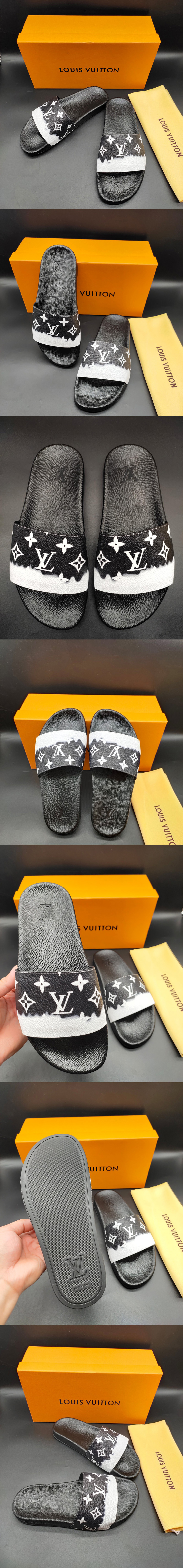 Replica Louis Vuitton 1A3PSB LV Waterfront Mule Sandal in Black Monogram rubber