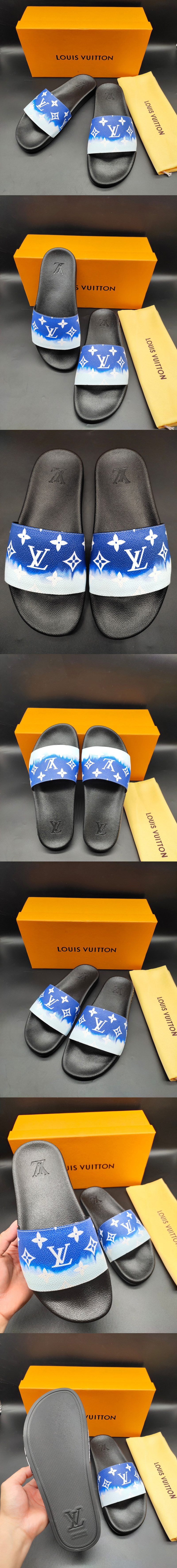 Replica Louis Vuitton 1A3PSB LV Waterfront Mule Sandal in Blue Monogram rubber