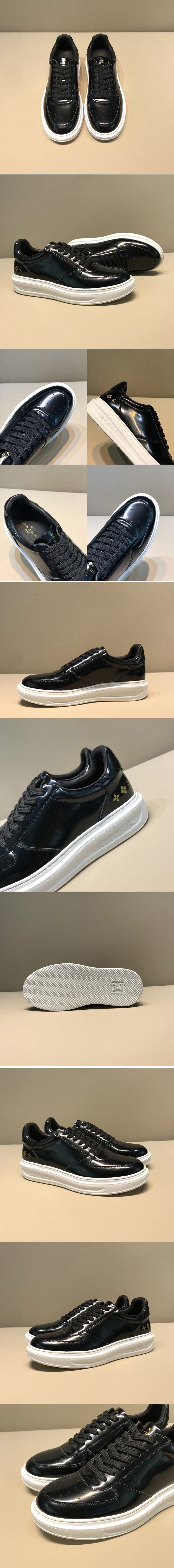 Replica Louis Vuitton 1A46OW LV Beverly Hills Sneaker in Black Glazed calf leather