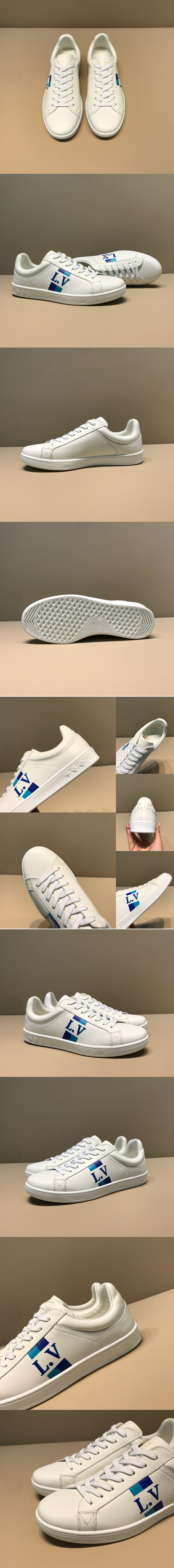 Replica Louis Vuitton 1A57T9 LV Luxembourg Sneaker in White Calf leather With Blue web