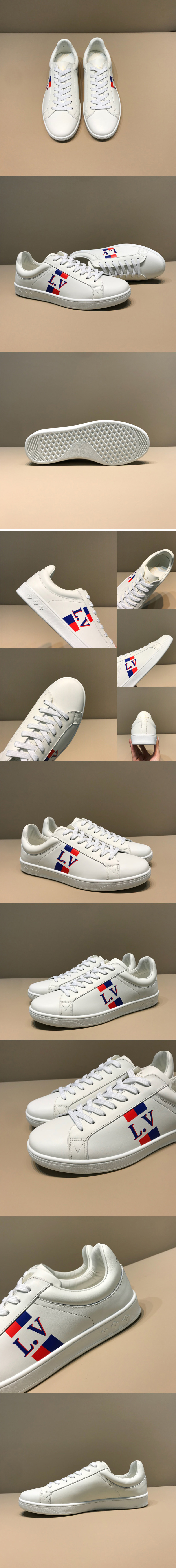 Replica Louis Vuitton 1A57U5 LV Luxembourg Sneaker in White Calf leather With Red web