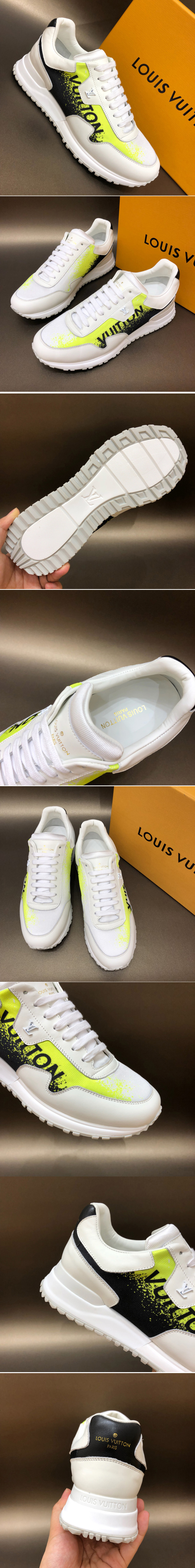Replica Louis Vuitton 1A5ATF LV Run Away Sneaker in white calf leather and Yellow textile printed