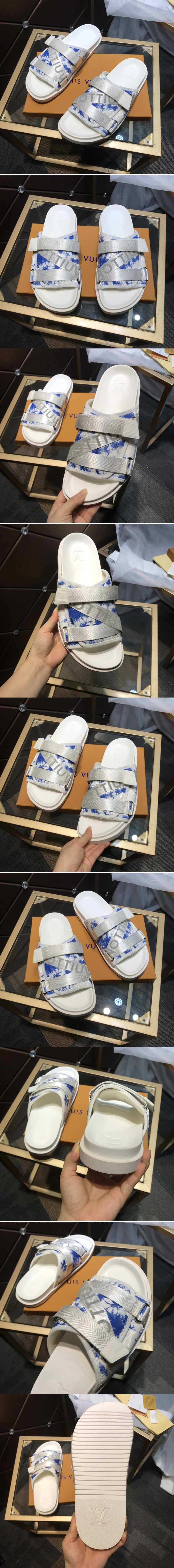 Replica Louis Vuitton 1A5HR1 LV Honolulu Mule in White Monogram Denim With Blue