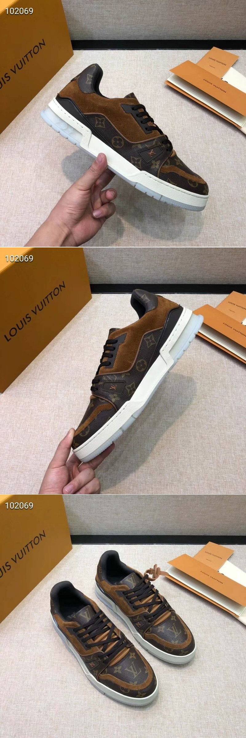 Replica Louis Vuitton 1A5UR4 LV Trainer sneaker in Monogram canvas and suede calf leather